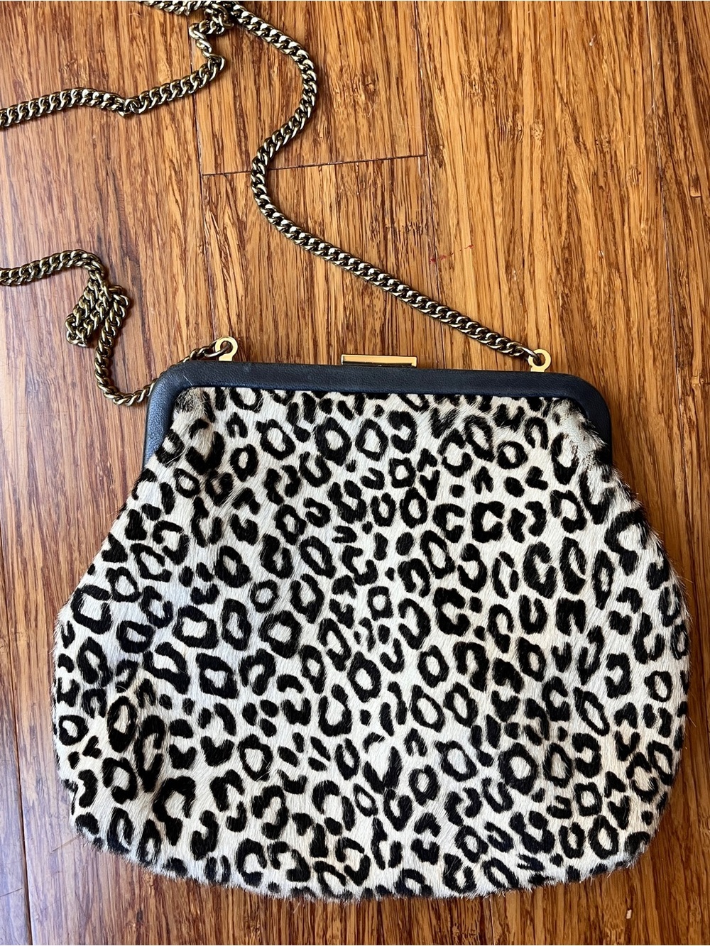 Clare V Flore Pony Hair Leopard Print Chain Crossbody Bag - Black & Cream